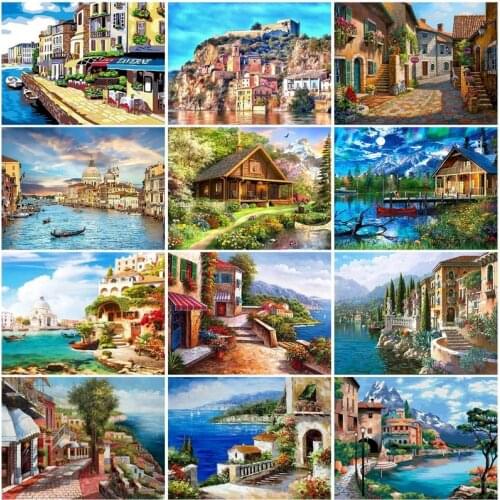 Painting By Number Coastal Landscape DIY Oil Picture With Frame On Canvas HandPainted Craft Kit For Adult Drawing Wall Art Decor
