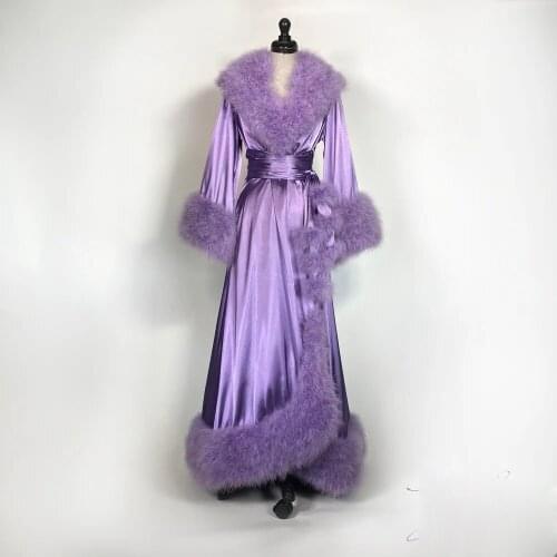 Real Photo Purple Prom Dresses Luxury Feathers Robes Photoshoot Fluffy Robe Party Dress Custom Made
