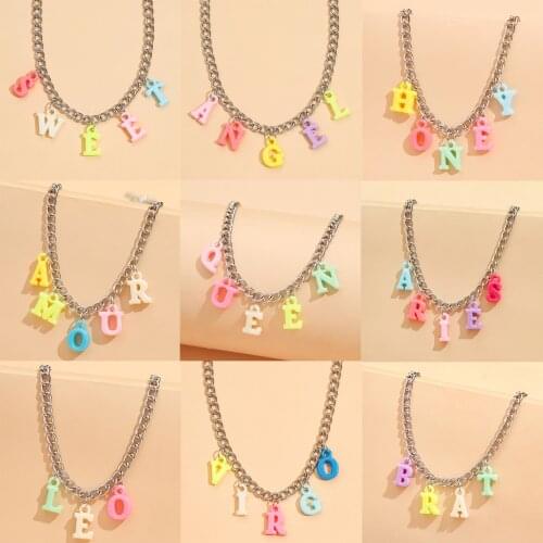 Wgoud 2021 New Colorful Acrylic Letter Pendant Necklace Fashion Charm Queen Angel Honey Initial Collar Choker For Women Gift
