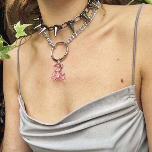 Stainless steel Handmade candy color Cute Judy Cartoon Bear charm Necklace For Women Girl Daily Jewelry Party Gifts