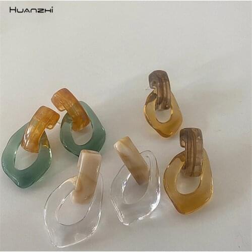 HUANZHI 2020 Colorful Transparent Clear Resin Acrylic Water Drop Earrings Geometric Hollow Drop Earrings For Women Girls Jewelry