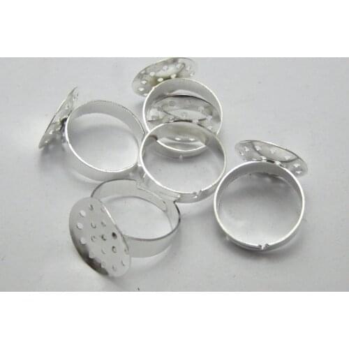 50 Silver Plated Adjustable Ring Blank Findings on Base 16mm Mesh Sieve Pad