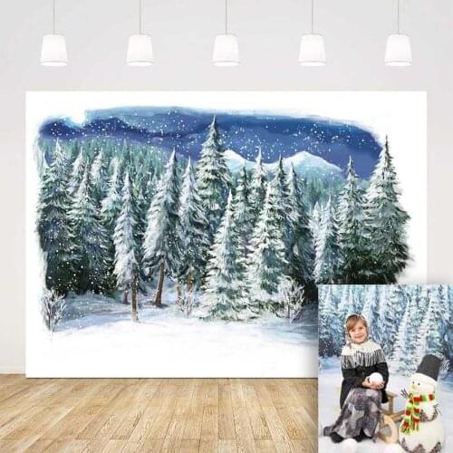 Snow pine forest backdrop for photography winter snowflake photo booth background newborn potrait photo shoot photocall