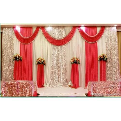 3m*6m wedding backdrop swag Party Curtain Celebration Stage Performance Background Drape With Beads Sequins Edge customized