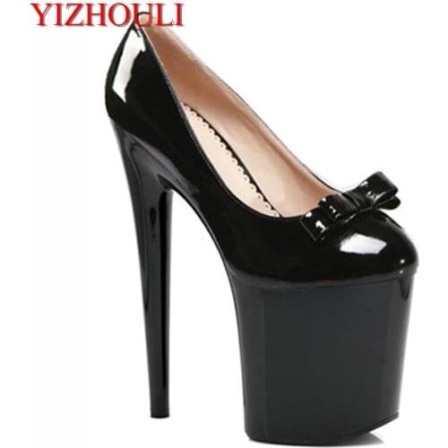 Platform Sexy 20cm Ultra High Heels Pump Shoes Closed Toe 8 Inch High-Heeled Shoes Sexy Black Sole Dress Shoes