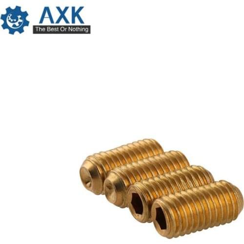 50pcs DIN916 M3 M4 M5 M6 Brass Cup Point Grub Hex Socket Chimi Set Screws Headless Top Wire Machine Screw Standard Copper