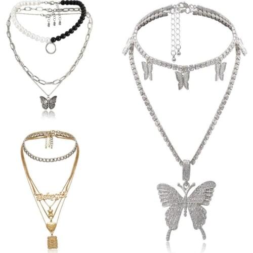 Hip Hop Gothic Punk Chain Butterfly Lock Pendant Necklace Jewelry For Women Retro Chains Choker Fashion Necklace Accessories New