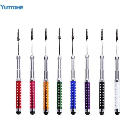 Retractable Capacitive Diamond Stylus Touch Screen Pen for IPhone IPad Tablet PC with Dust Plug 50pcs/lot