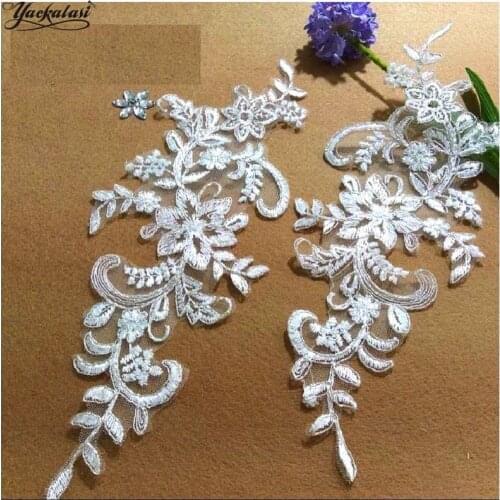 YACKALASI 10 Pairs/Lot Wedding Dress Appliqued Silver Cord Hair accessory Mirror pair diy handmade Small veil 30*12cm
