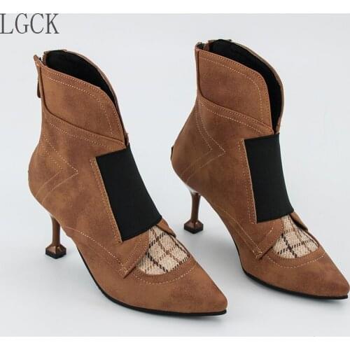 Plus Size 34-48 Women Winter New Female Pointed Stiletto Shoes High Heel Ankle Boots Comfortable Fashion Mixed Colors Bare Boots