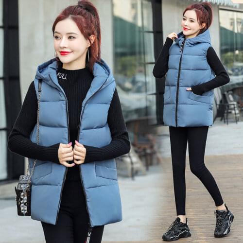 2021 New Large Size Down Cotton Vest Women Autumn And Winter Jacket Thick Warm Hooded Waistcoat Female Outerwear