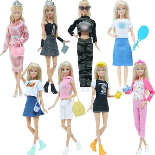 1 Set Doll Outfit Dress T-shirt Trousers Skirt Mini Gown Shoes Daily Wear Girl Bags Clothes for Barbie Doll Accessories Toy Gift