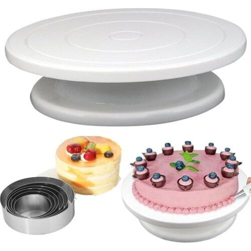 Plastic Cake Plate Turntable Rotating Round Mousse Ring Cake Decorating Rotary Table Kitchen Pan Baking Tool