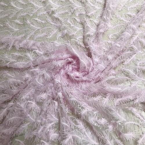 1Y/lot 100% Polyester feather sequins embroidery lace mesh fabric 3colours wedding dress accessories