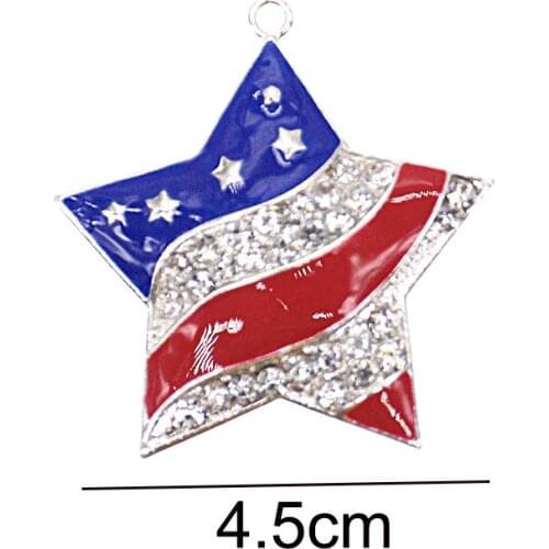 100pcs/lot 50mm Patriotic Star Brooch American USA Flag Pin Independence Day 4th of July Memorial Veterans' Day Charm