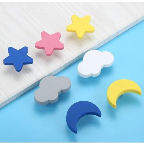 10Pcs Cartoon Rubber Door Handles Cute Star Moon Children room Kitchen Cabinet Knobs and Handles Furniture Handle Drawer Pulls