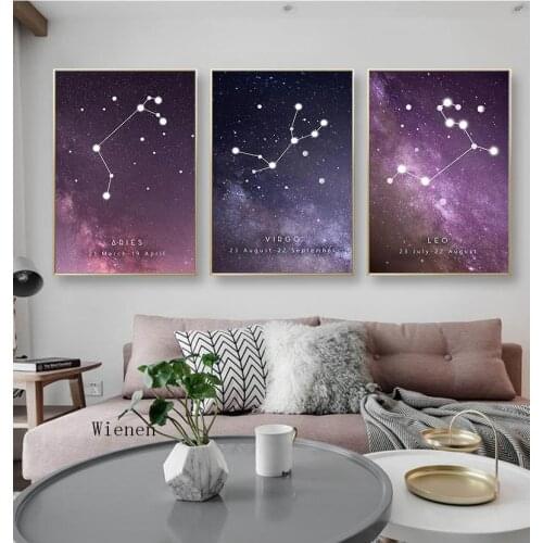 Twelve Constellations Wall Art Canvas Posters Zodiac Astrology Sign Prints Painting Kids Room Living Room Decoration Pictures