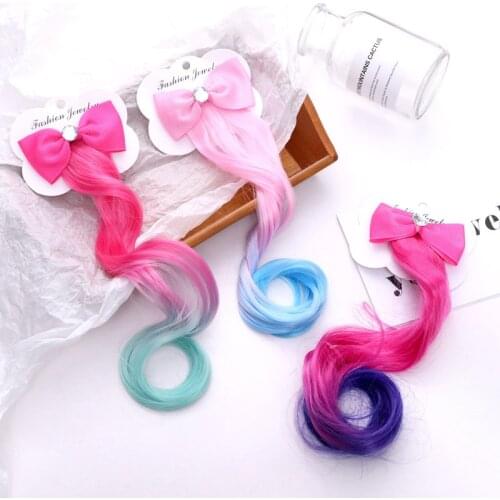 1Pair Gradient Colorful Wigs Hairpins Sweet Princess Cartoon Rainbow Hair Ornament For Cute Girl Kids Fashion Hair Accessories