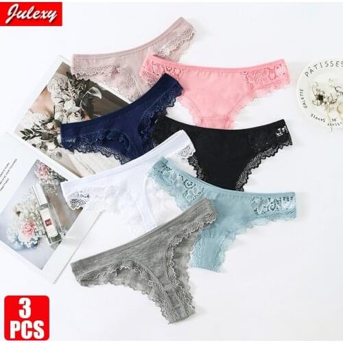 3pcs/pack Julexy Sexy Lace Women Underwear Panties Cotton Sexi Panti Female Underwear Thong Lingerie G-string