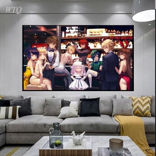 WTQ Genshin Impact Game Posters Anime Posters Canvas Painting Wall Art Decor Picture Home Decor Photos for Childrens Room Decor