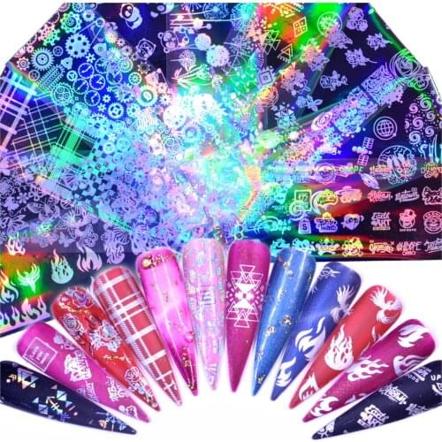 YZWLE Butterfly / Flame / Fire Nail Foil transfer Set Decal For Nails Stickers flowers Mix Design Nail art Decoration wraps