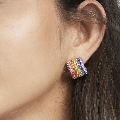 Shiny C Shape Glass Stud Earrings for Women Vintage Colorful Jewelry Round Korean Statement Earring 2020 New Gift Wholesale