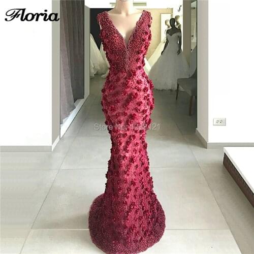 Burgundy Long Dubai Formal Prom Dresses Custom Made Aibye Islamic Beading Evening Dress Saudi Arabic Party Gowns Robe De Soiree