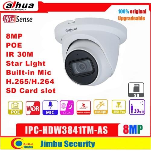 Dahua IPC-HDW3841TM-AS 8MP WizSense Network Camera POE Built-in MiC & SD Card Slot IP67 IR 30M AI Camera Surveillance Security