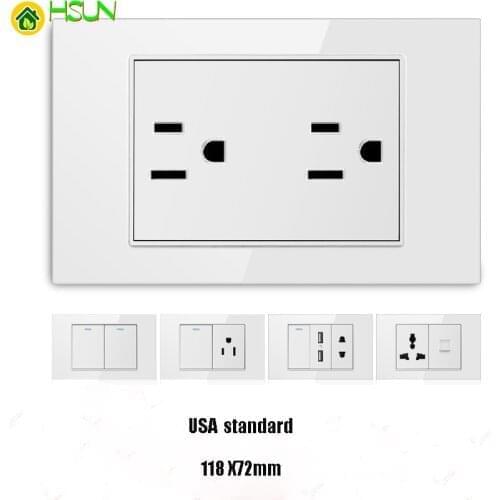 Taiwan AU American Brazil Thailand Italy standard USB white tempered glass switch socket 118 wall socket panel