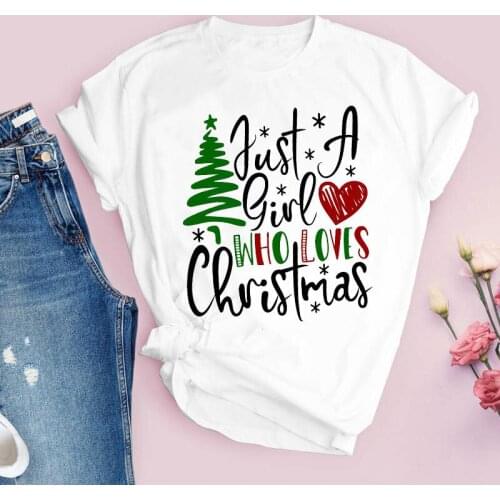 Tees for Women Print Girl Love Tree Letter Holiday 90s Merry Christmas Clothes Lady Tops Clothing Female T Shirt Graphic T-Shirt