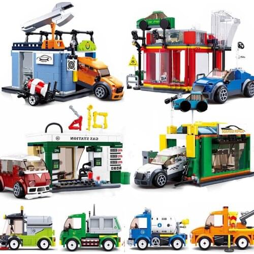 City Vehicle Garage Race Racing Car Garbage Truck Model Bus Model Building Blocks Kits Construction Toys For Children