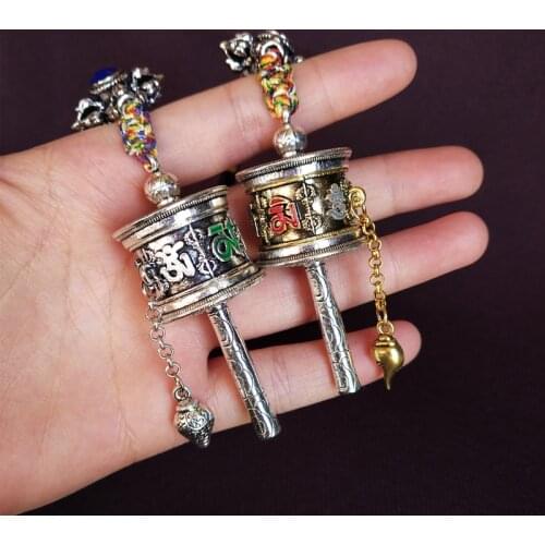 GOOD Wholesale Buddhist supplies Efficacious Amulet pocket travel bag CAR Auspicious Prayer wheel Mantra Tibet Buddha Pendant