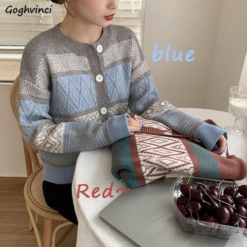 Sweater Cardigans Women Autumn Geometric O-Neck Long Sleeve Warm Outwear High Quality Womens Ulzzang Chic Korean Style Female