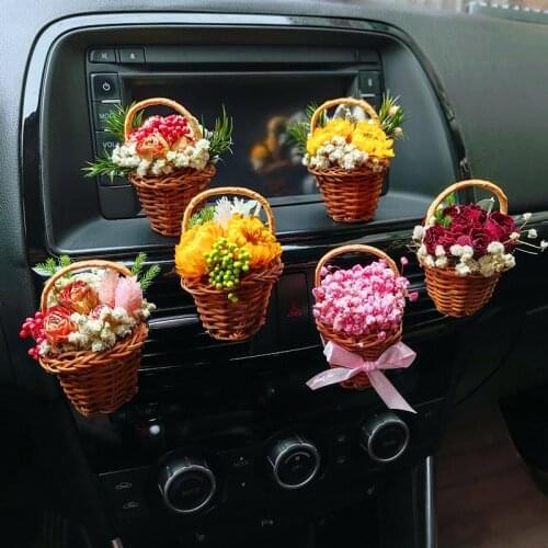 Creative Cute Small Flower Basket Car Perfume Air Freshener Flower Basket Car Air Vent Clip Accessories Interior Woman