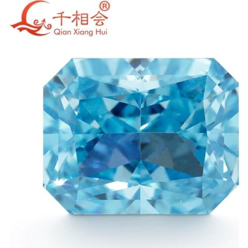 Middle blue color 8x10 mm rectangle shape brilliant crushed ice cut cubic zirconia loose stone cz stone