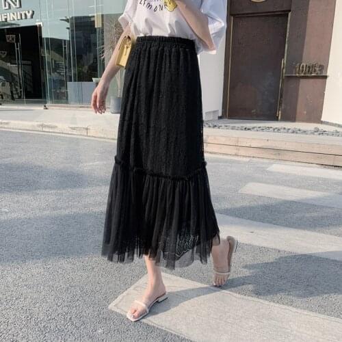 Summer 2020 New High Waist Lace Mesh Vintage Sexy With A Long A-line Shows A Slim Tulle Skirts For Womens Printed Bodycon Skirt