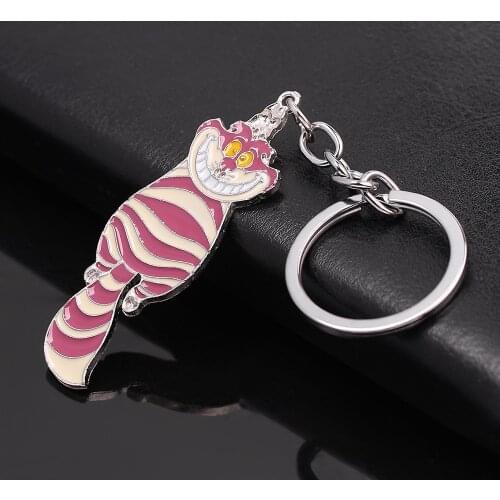 Movie Alice in Wonderland Metal Keychain Cheshire Cat Enamel Keyring Key Rings Fashion Cartoon Key Chains For Bags Cars