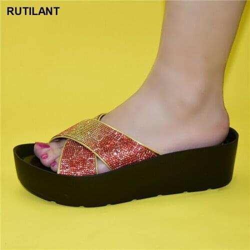 New Arrival Women Sandals Elegant Nigerian Woman Pumps Shoe for Party Rhinestone Slippers Sexy Peep Toe Party Shoes Italian Shoe
