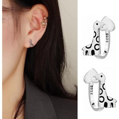 New Giraffe Deer Ear Clip Earless Hole Earrings For Women Girls Trend Creative 925 Sterling Silver Party Gifts Jewelry SAE455