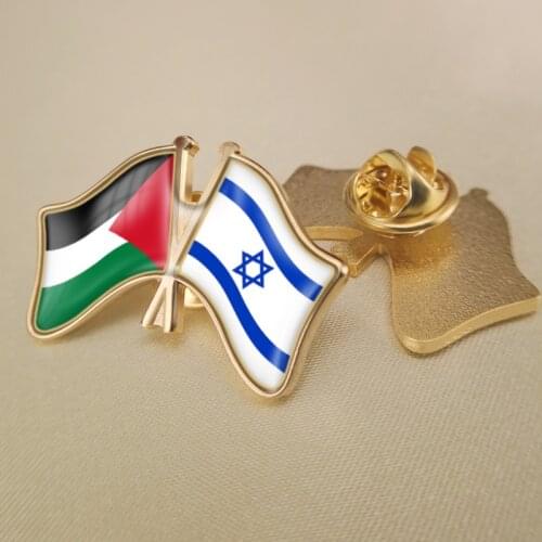 Palestine and Israel Crossed Double Friendship Flags Lapel Pins Brooch Badges