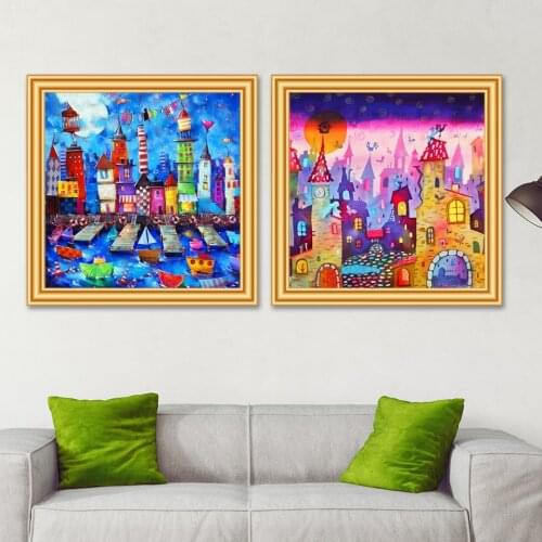 Landscape 5D Diy Diamond Painting Abstract Castle Cross Stitch Kit Full Drill Embroidery Mosaic Art Picture of Rhinestones Decor