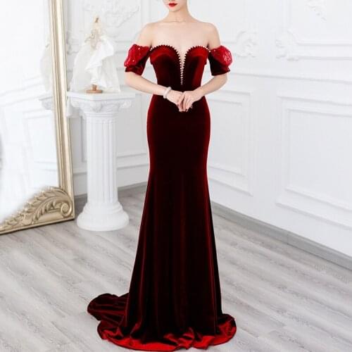 Toast Dress Bride 2021 Summer New Style Red Temperament Slim Slimming Fishtail Wedding Party Evening Dress Female K107