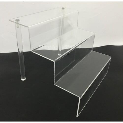 Clear Acrylic Dessert Shelf Plexiglass Cupcake Stand 3 Tier Display Riser Rack With Perspex Rod 75mm Depth Each Tier