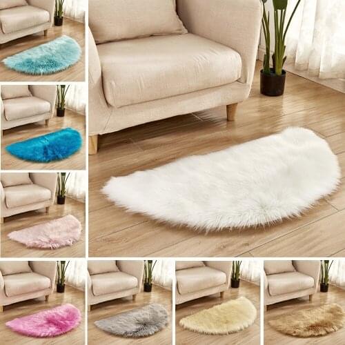 RAYUAN Semicircle Artificial Wool Sheepskin Hairy Carpet Faux Mat Seat Pad Fur Plain Fluffy Soft Area Rug Tapetes 45x90CM