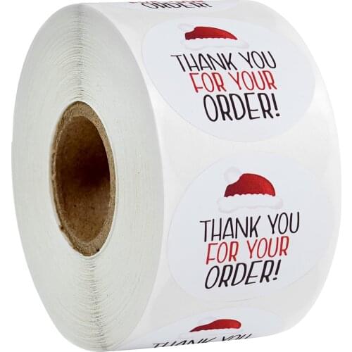 Christmas Stickers 100-500pcs Round Thank You For Your Order Seal Labels Handmade Stationery Sticker Christmas Hat Stickers