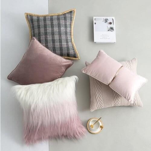 Pink Series Cushion Cover Soft Velvet/Knitting/Fur Decoration Pillow Covers For Sofa Luxury Home Decor Living Room Pillow Case