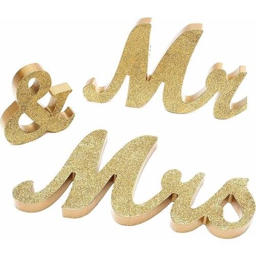 Silver Gold Glitter Mr and Mrs Signs Wedding Party Sweetheart Table Decorations Wooden Letters Wedding Bridal Shower Favor Gifts