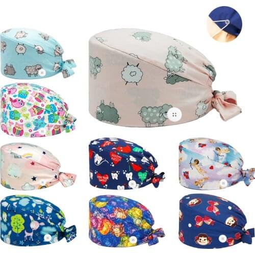 Women and Men Working Caps Anime Print Adjustable Tie Back Elastic Nursing Hat Protect Long Hair Scrub Hats One Size Multi Color