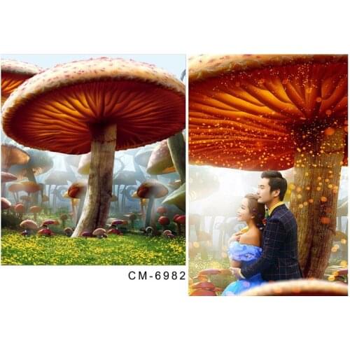 TR 5X7FT Children Photography Backdrop Mushroom Forest Lawn Background for Photography Studio Without Stand Wedding Photo Shoots