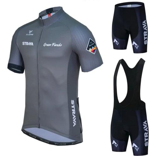 New STRAVA Summer Cycling Jersey Set Breathable Team Racing Sport Bicycle Jersey Mens Cycling Clothing Short Bike Jersey gray